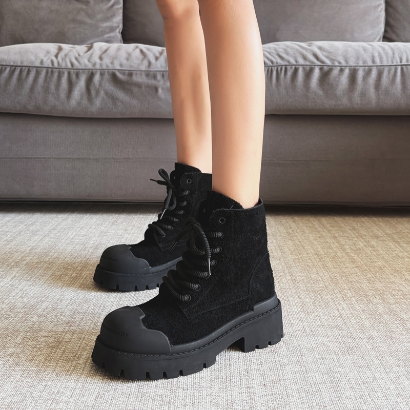 牛皮百搭5cm厚底软皮马丁靴