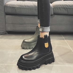 VRMCC真皮马丁靴女秋冬单靴切尔西靴欧洲站增高厚底松糕短靴潮