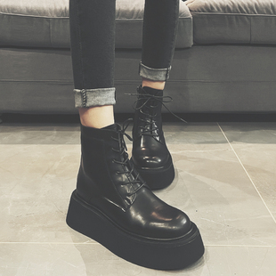 VRMCC真皮马丁靴女2025秋冬新款 加绒短靴英伦风增高松糕厚底靴子