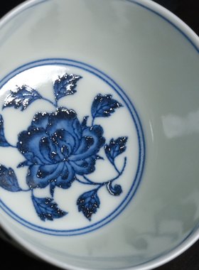 远山堂 缠枝牡丹纹小缸杯 仿明发色无敌 原立明堂画师亲献