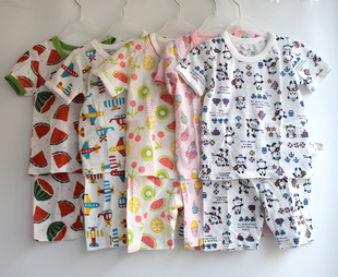 睡衣套装 日式 短裤 短袖 Z346 纯棉透气男女童家居服套装