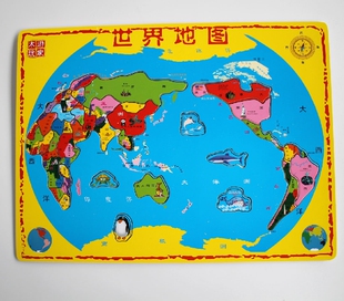 木制时钟　早教认知钟表　可拨动家教教具 拼插地图