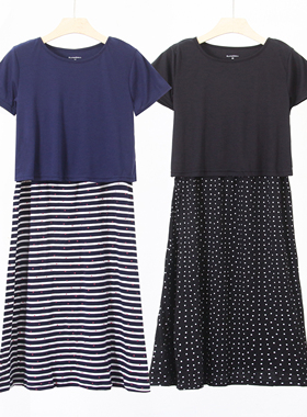 出口日式夏短袖孕妇连衣裙 孕产两用哺乳衣外出服哺乳连衣裙D312