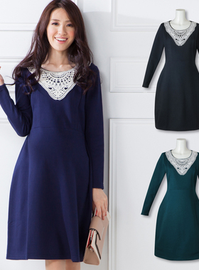 YQ65春秋长袖钩花圆领孕妇连衣裙外出哺乳连衣裙Z278