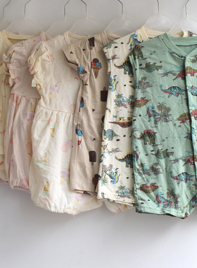 出口日本透气接触冷感纯棉短袖三角爬衣婴幼儿夏薄连体衣W421