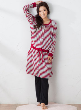 残次特价出口日式春秋长袖孕妇家居袍哺乳衣月子服套装W449