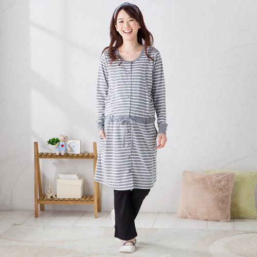 YR01出口日式春秋长袖孕妇家居袍加肥加大码哺乳衣月子服套装K533