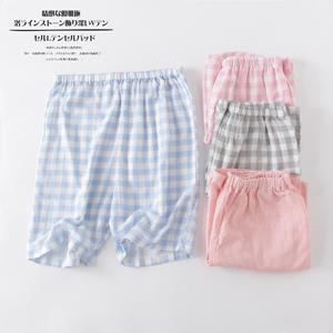 日系全棉纱布孕妇家居裤短裤 夏薄款宽松纯棉孕妇睡裤中裤可调节