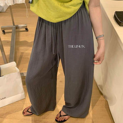 TL夏新款韩系老钱风棉麻混纺宽松阔腿垂感多色抽绳松紧腰女休闲裤