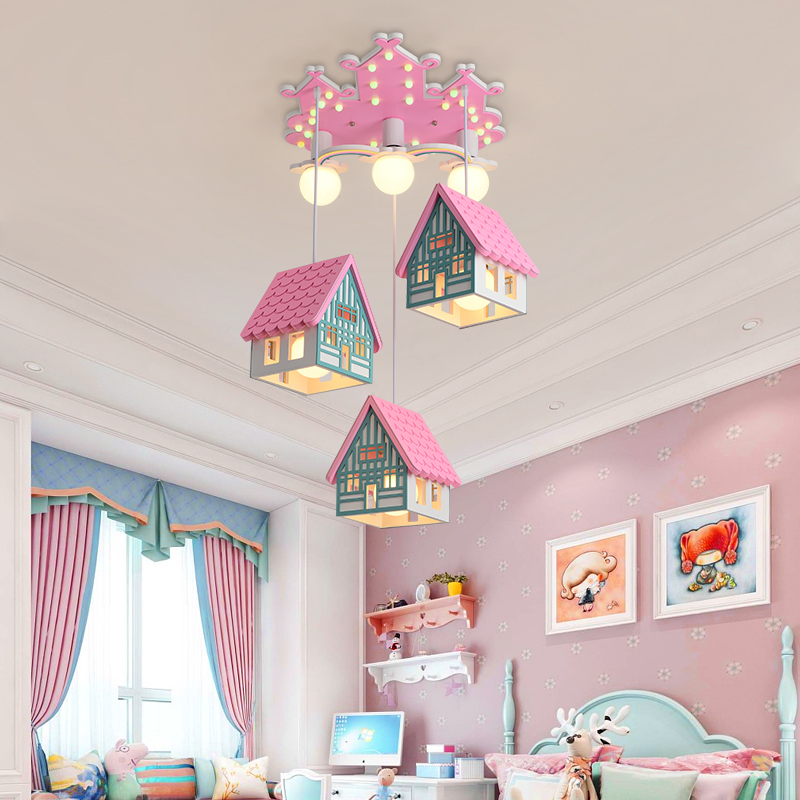 儿童卧室灯女孩公主房间灯粉色灯创意个性男生男孩卧室吊灯卡通灯-封面