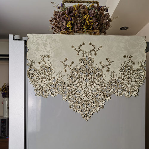 现代简约刺绣茶色玫瑰国潮冰箱巾