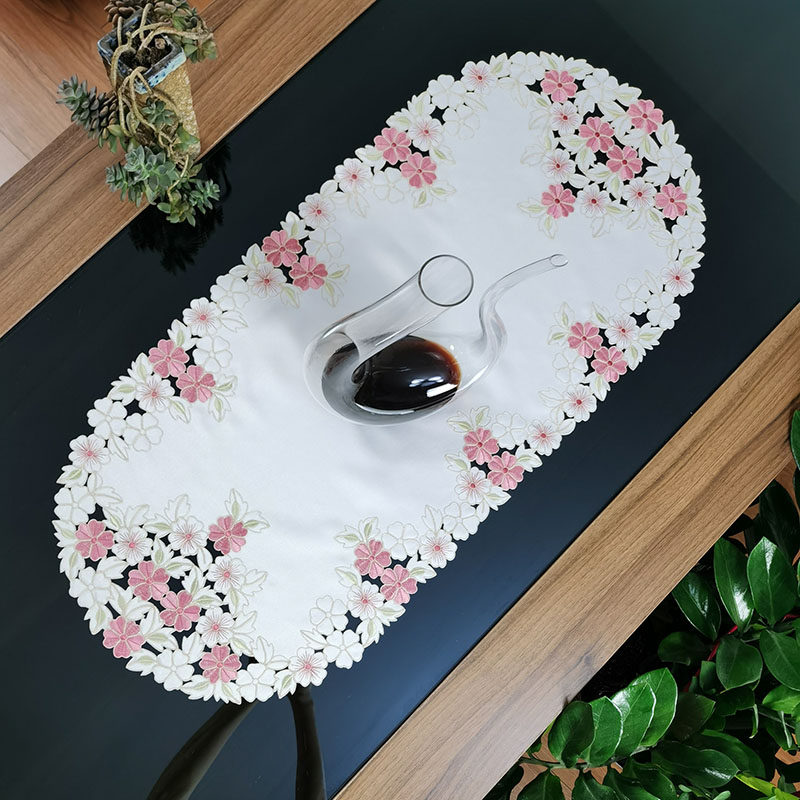 中式樱花刺绣餐桌布艺