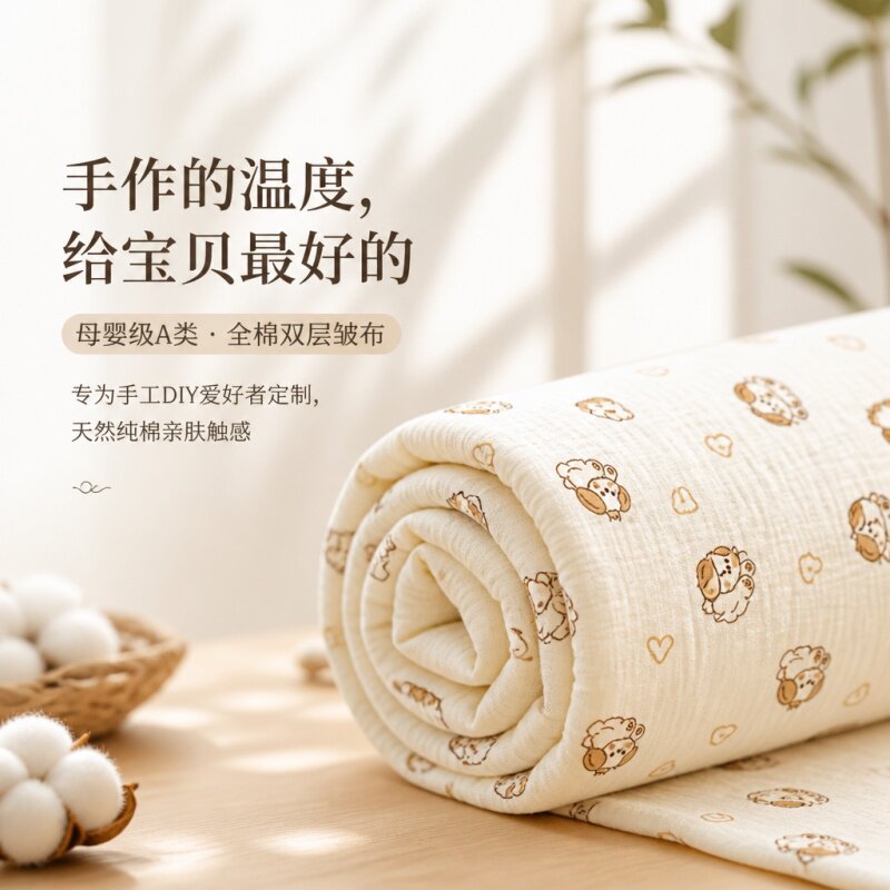 A类母婴纯棉双层纱皱布婴儿口水巾自制DIY布料宝宝睡衣家居服面料