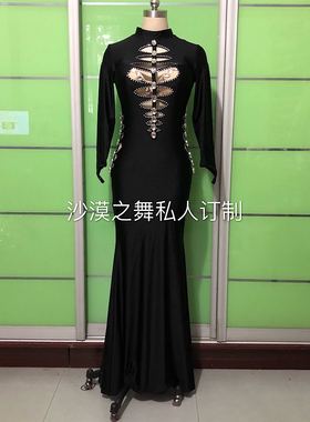 肚皮舞演出服 表演服 伊拉克甩发舞 黑色镂空 沙漠之舞订制