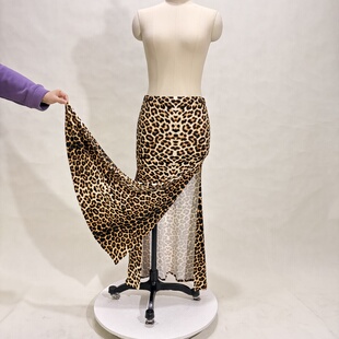 豹纹小鱼尾裙两边开衩肚皮舞练功服练习服裙子沙漠之舞定制半身裙