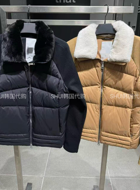 SHUI韩国代购D折扣女款修身毛领拼接鹅绒羽绒服外套SP422SDJO6