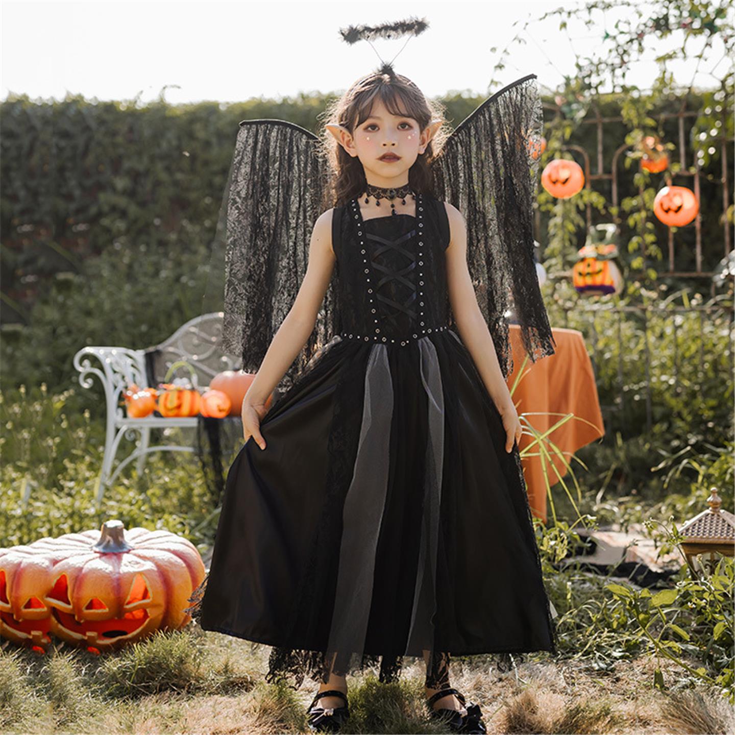 2025万圣节儿童服装天使恶魔吸血鬼cosplay暗夜精灵童装连衣裙女