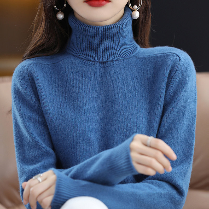 冬季新款双股加厚高领100%纯羊毛衫女打底毛衣宽松套头针织羊绒衫