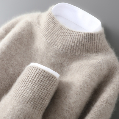 秋冬新款100%纯羊毛衫男半高领