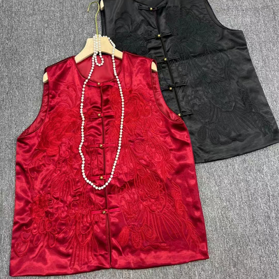 大码盘扣中国风刺绣马甲马夹