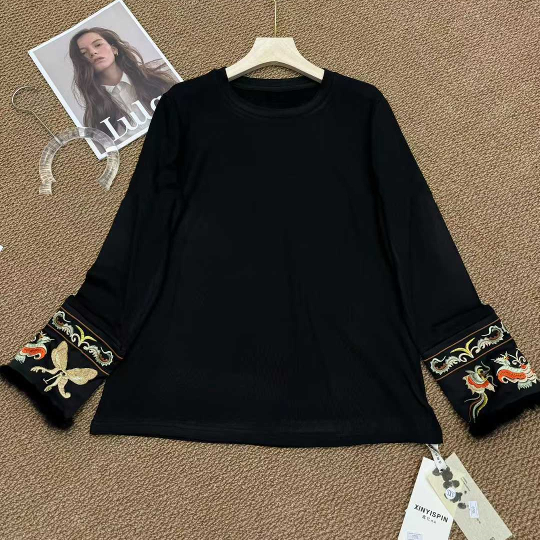 大码宽松国风盘扣拼接毛毛袖衬衫