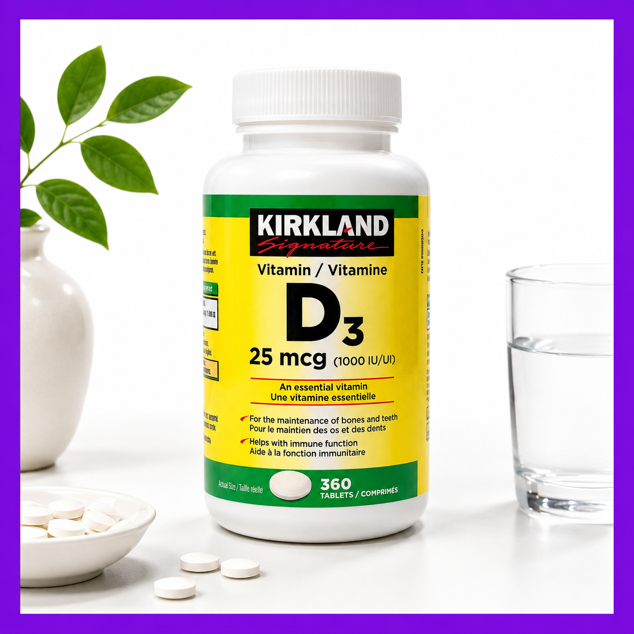 现货加拿大kirkland科克兰维生素D3维他命D3片VD3一瓶装360粒/瓶