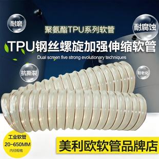 中国产新款透明铜钢丝加强耐磨波纹螺旋伸缩通风吸尘工业软管热卖