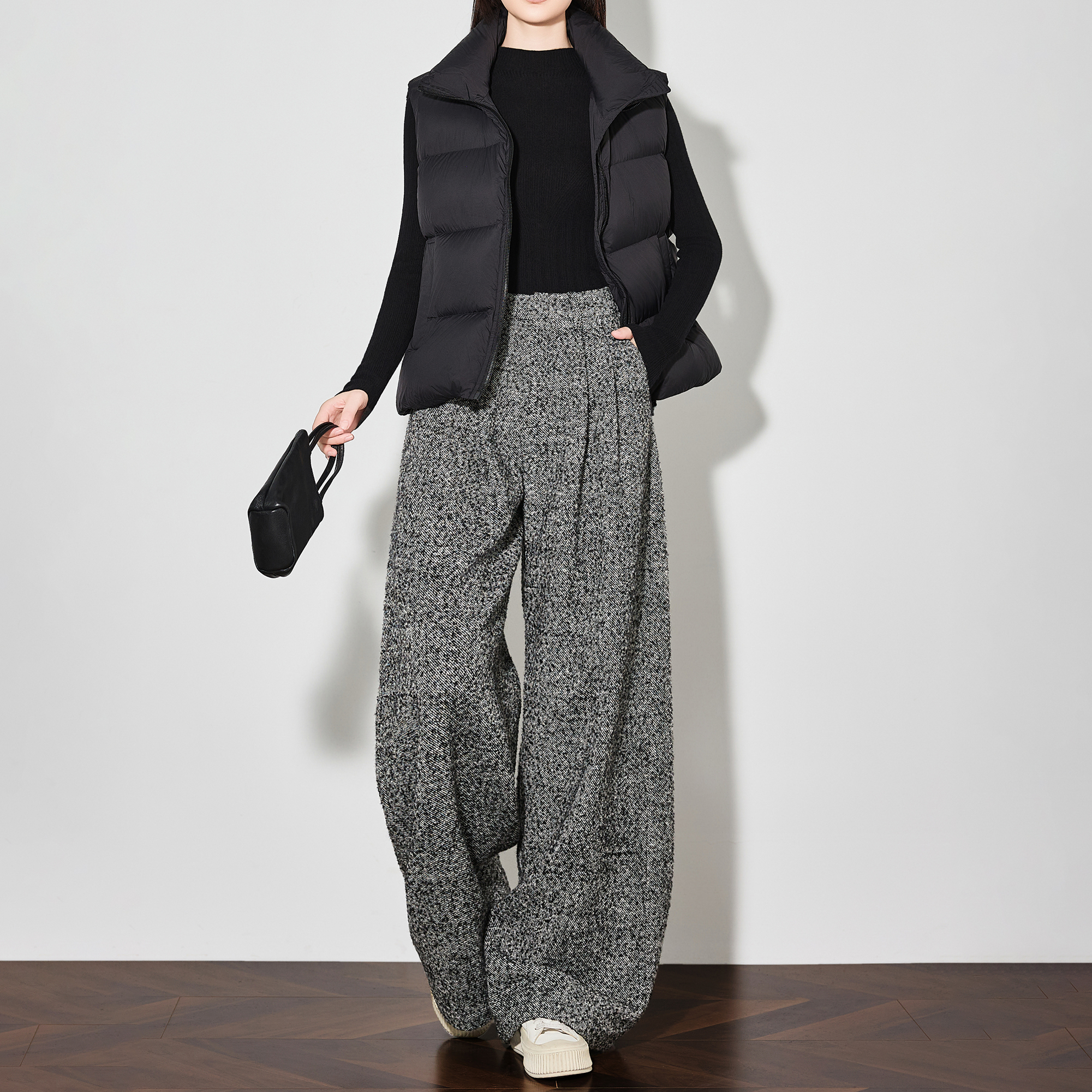 高个子加长版灰色毛呢西装裤女