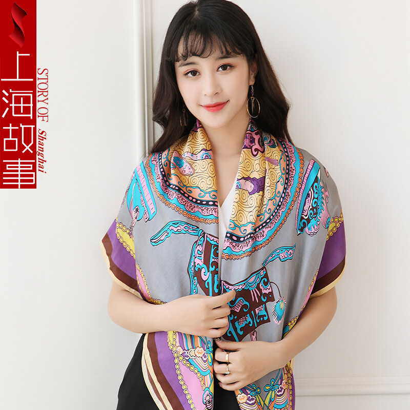 上海故事真丝大方巾丝巾女2025新款桑蚕丝围巾妈妈披肩礼盒送长辈