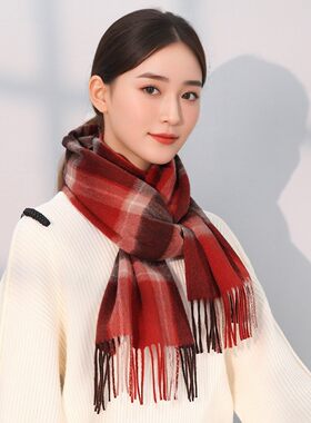 上海故事羊毛格子围巾女2026新款冬季保暖围脖披肩送妈妈生日礼物