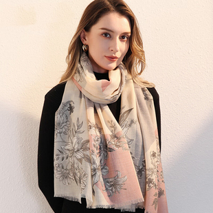 上海故事羊毛围巾女秋冬披肩保暖围脖妈妈生日礼物送长辈礼盒装