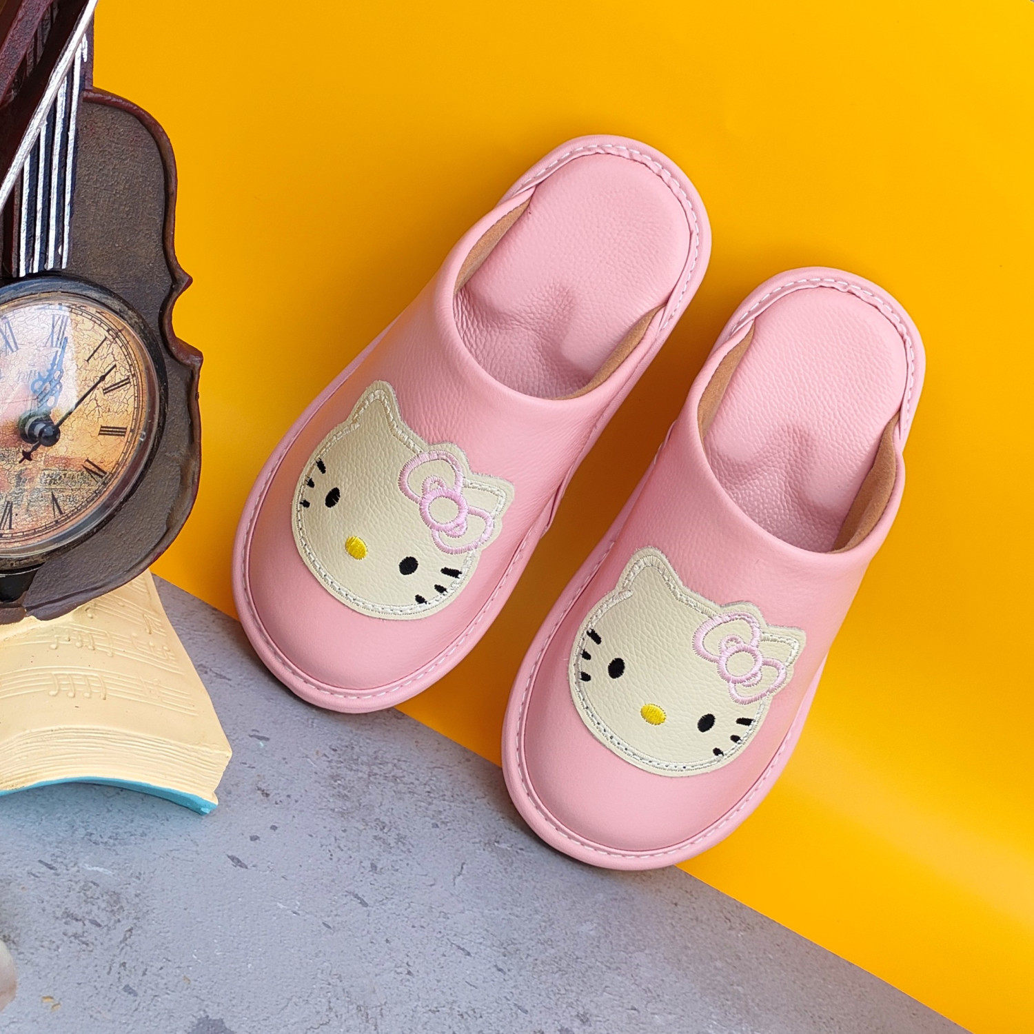 真皮亲子春秋拖鞋牛皮鞋垫包头