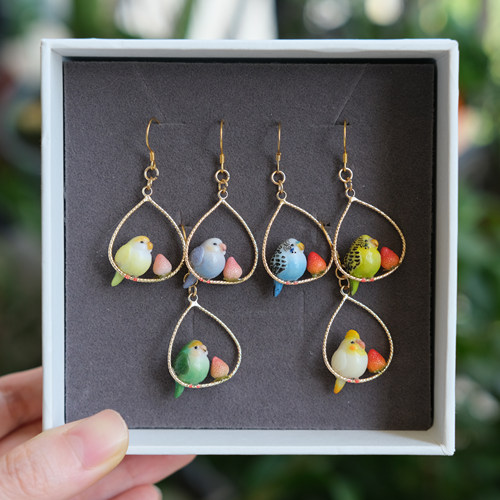 软陶手作草莓虎皮牡丹鹦鹉耳环