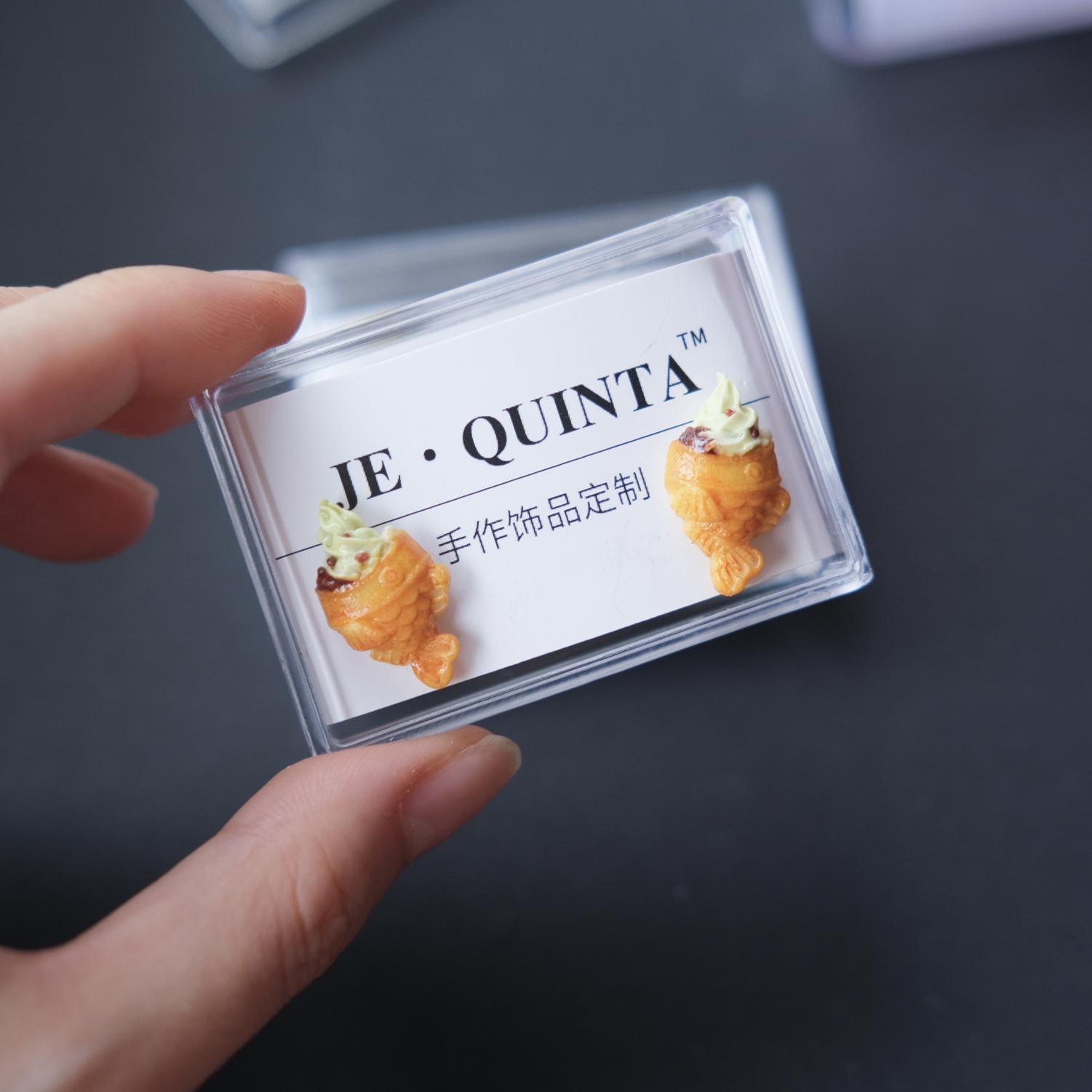 Quinta软陶手作 红豆抹茶鲷鱼烧冰淇淋925银耳钉夏日食物耳夹