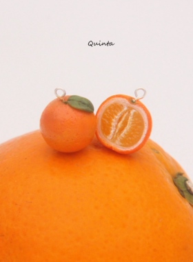 quinta手作切开的红橙微缩银耳环