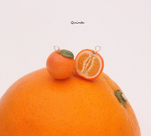 quinta手作切开的红橙微缩银耳环
