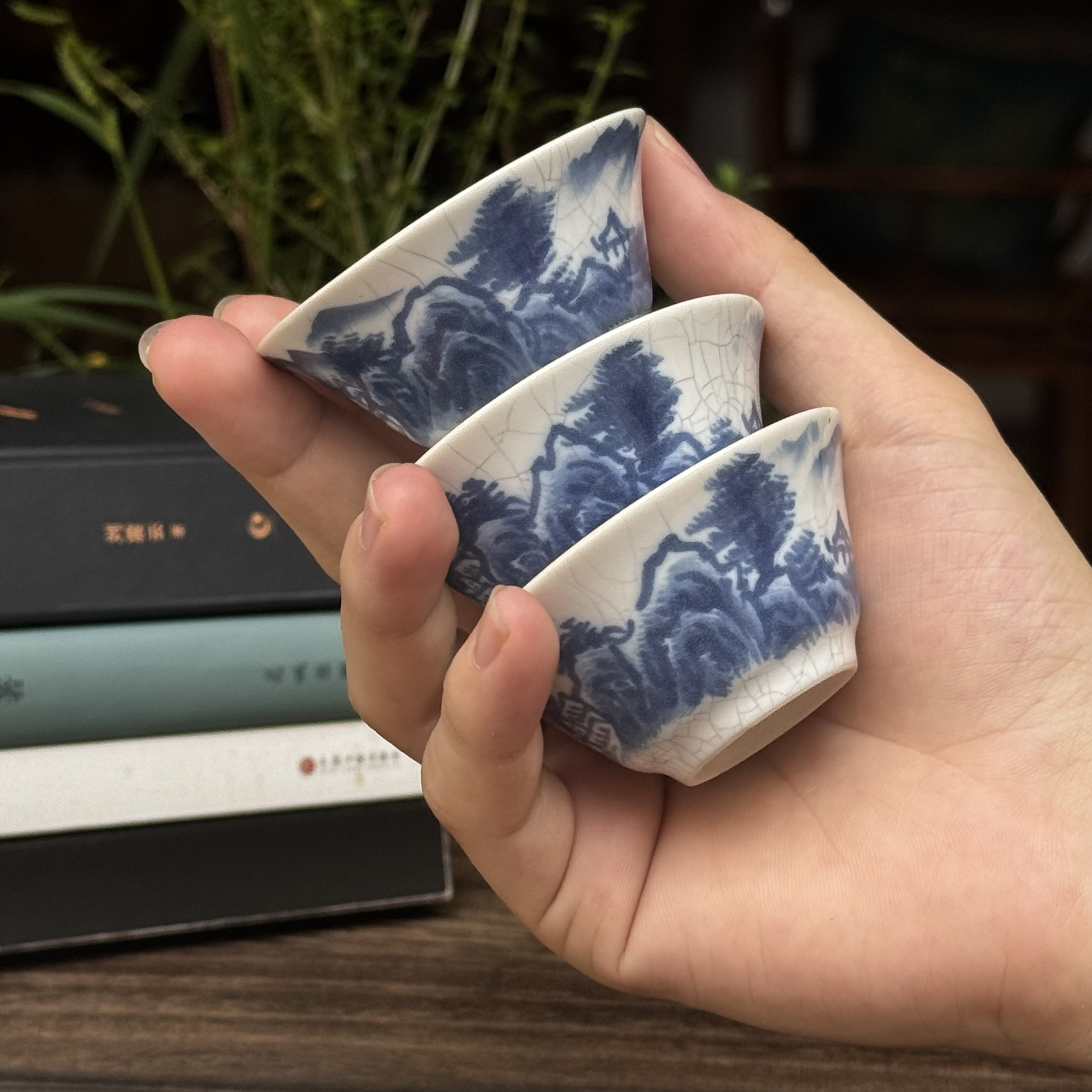 潮州枫溪龙窑匣钵烧老开片斗笠纯手绘原生态手工品茗杯功夫茶杯子