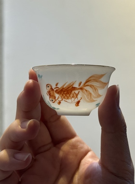 30cc库存超薄轻盈80年代纯手绘枫溪窑潮汕功夫茶蛋壳杯彩瓷品茗杯