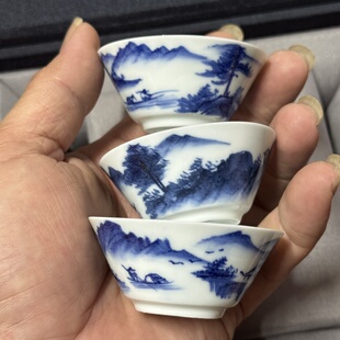 潮州枫溪龙窑手拉胚苏麻离青超薄高工细路瓷高温釉下彩斗笠杯茶杯