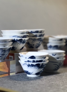 若深珍藏潮州枫溪窑潮汕功夫茶早期纯手绘青花瓷柴窑苏麻离青茶杯