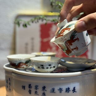 香港颜奇香茶庄定制80年代潮州枫溪龙窑釉上彩纯手绘功夫茶套装