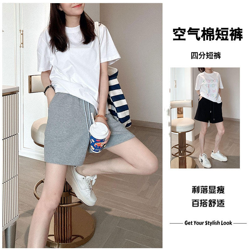 美式太空棉运动四分短裤男女夏季A版宽松灰色休闲ins显高阔腿裤子