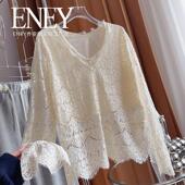 法式 复古V领蕾丝衫 春秋甜美内搭慵懒气质百搭喇叭袖 美腻了 打底衫