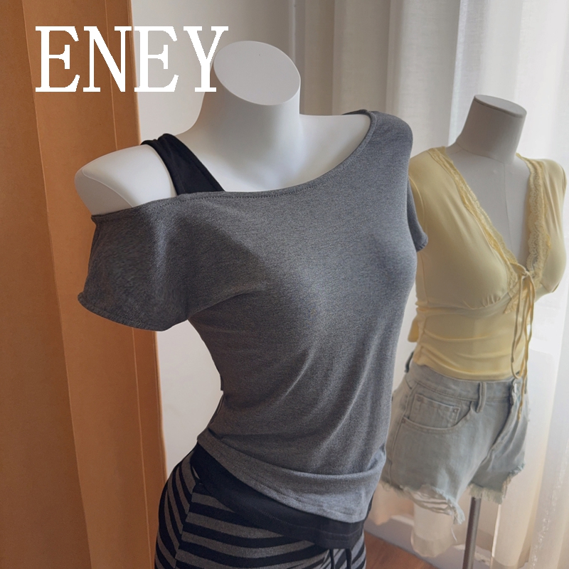 洋气斜肩小众T恤ENEY夏季斜肩