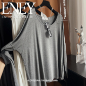 T恤慵懒风柔软垂坠感纯色开叉上衣 长袖 贼拉舒服 垂感莫代尔蝙蝠衫