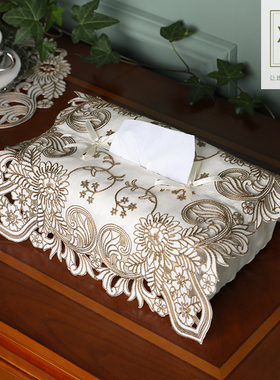 纸巾套餐桌面巾纸抽套田园布艺满工绣花轻奢北欧美式中式多花色