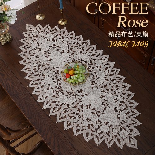 餐边柜斗柜布艺刺绣美式桌垫桌旗