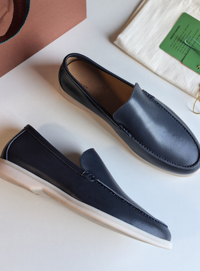 2025春夏新款LP乐福鞋一脚蹬懒人鞋意大利外贸真皮男鞋休闲豆豆鞋