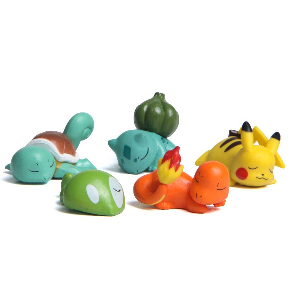 5款宠物小精灵皮卡丘杰尼龟乌龟小火龙睡眠睡觉造景公仔桌面摆件