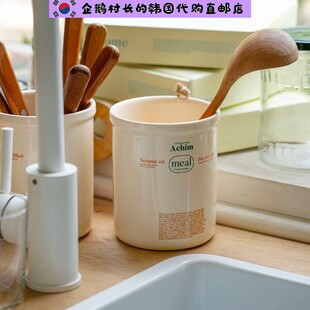 2024新款韩国直邮代购手工陶瓷momur拼色字母餐具炊具收纳桶容器